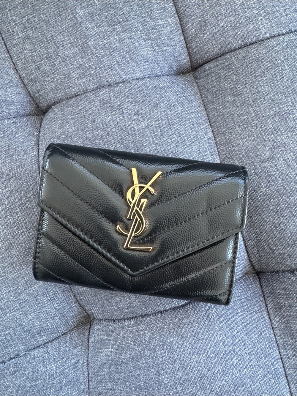 Saint Laurent CASSANDRE MATELASSÉ SMALL ENVELOPE WALLET Gold YSL Logo